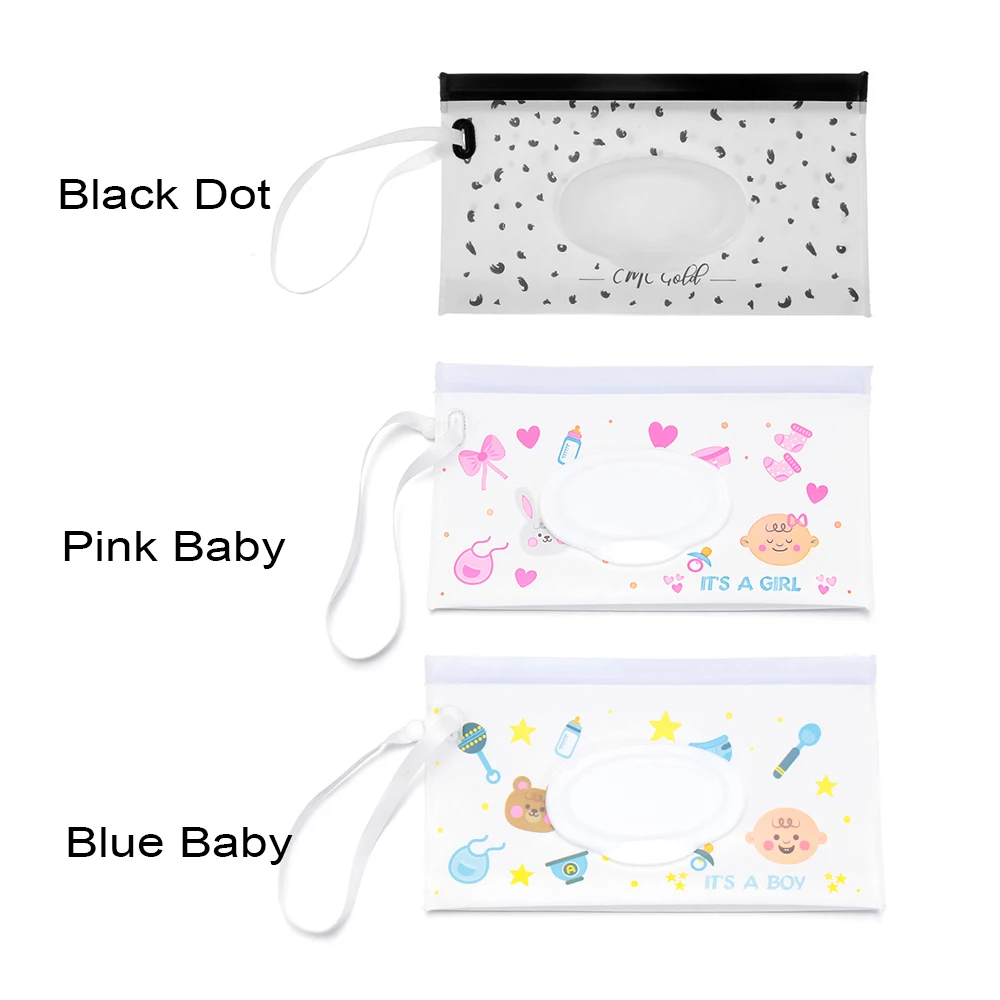 EVA Wet Wipes Bag Portable Flip Cover Clean Wet Wipes Bag for Outdoor Stroller Cosmetic Pouch with Easy-Carry Snap-Strap 6
