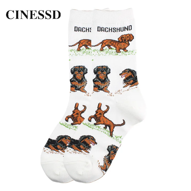 

Носки женские и мужские из чесаного хлопка, модные длинные носки унисекс с принтом животных, питомцев, с забавными рисунками черных и белых собак для женщин