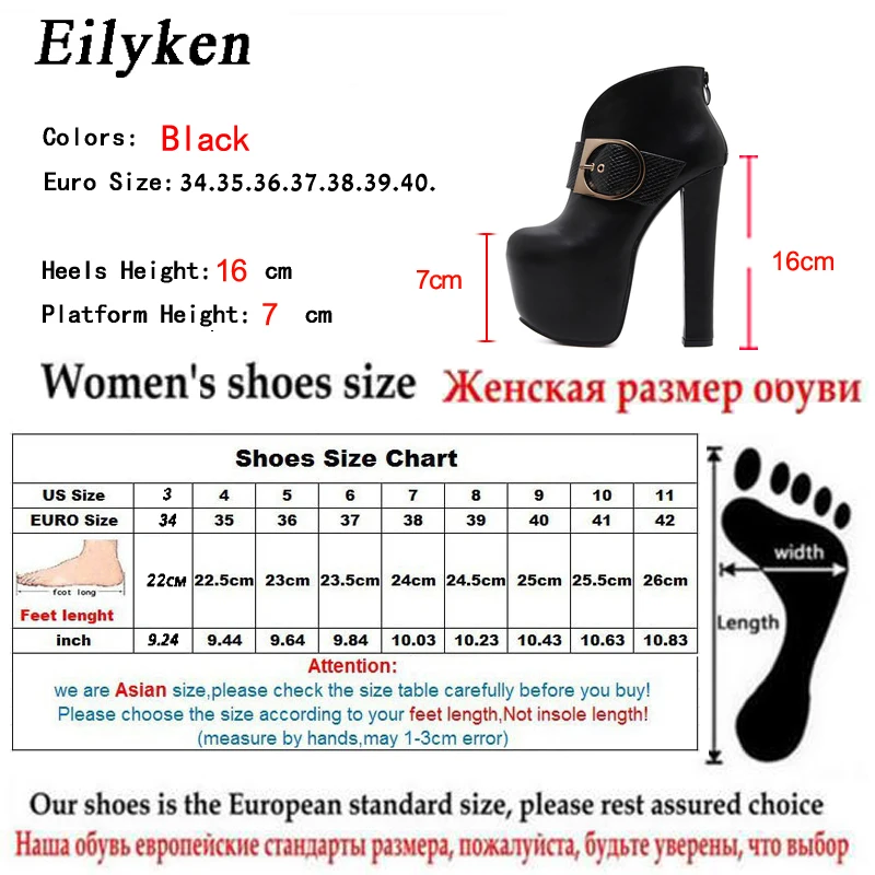 Eilyken/ботильоны на высоком каблуке; женские ботинки на платформе; женская обувь на молнии с пряжкой; женская черная зимняя обувь для вечеринок