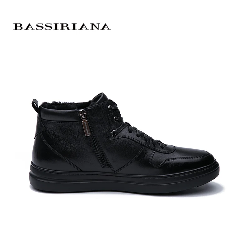 BASSIRIANA зимние мужские кожаные ботинки черные плоские туфли высокого качества комфорт
