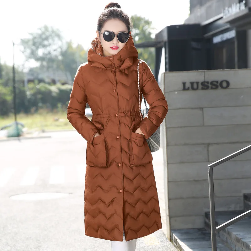 

2017 New Style Cotton-padded Jacket Korean-style Hooded Waist Hugging over-the-Knee Cotton-padded Clothes Women's Mid-length Cot