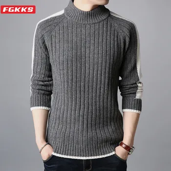 

FGKKS Brand Men Turtleneck Sweater Autumn New Men's Trendy Knitting Slim Sweater Patchwork Casual Pullover Male Brand Clothing