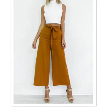 

Fashion Vintage Women Wide Leg Pants High Waist Casual Crop Pants Autumn Office Loose Trousers Female Yellow Black
