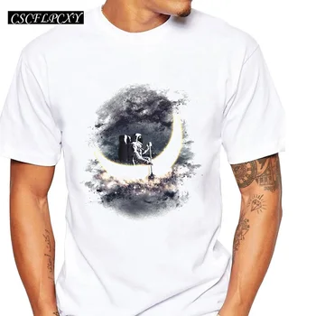 

2019 Newest Summer Men T-shirt Retro Moon Printed Fashion T shirt Short Sleeve Basic Tee Shirts Vintage Cool Tops