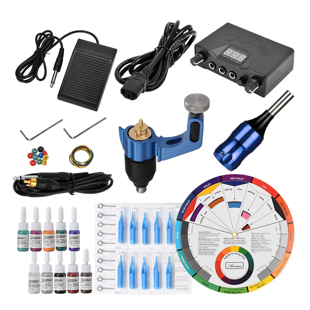 Blue Equipamento Tatuagem Tatto Tatouage профессиональный набор инструментов Tatuagem Iniciante Набор татуировок поддержка татуировки - Color: Blue