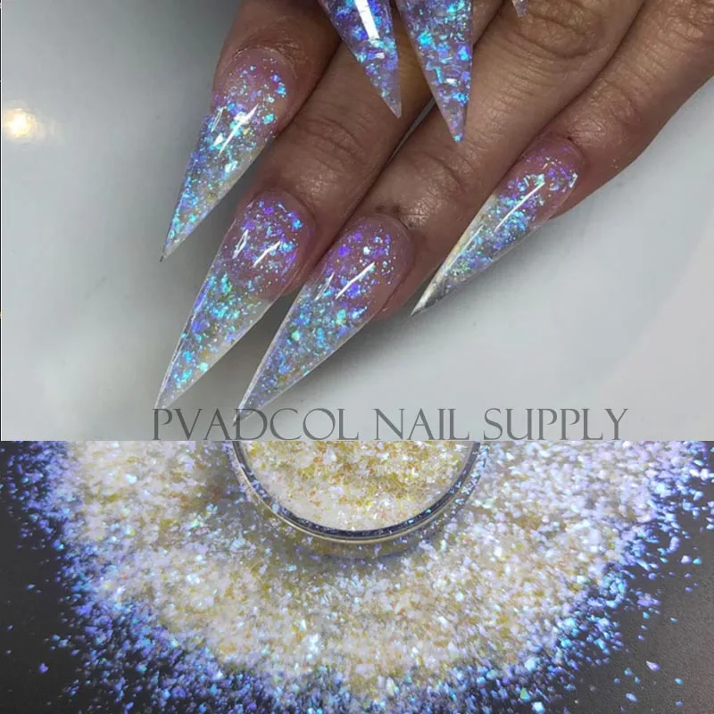 Pigment Acrylic Manicure-Decoration-Tool Nail-Sequins Iridescent Glitter Blue Chunky