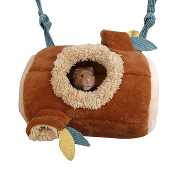 

Small Animals Beds Houses Cave Nests Pet Suede Plush Hammock For Squirrel Guinea Pig Winter Warm Hamster Stump Shape Bed Tunnel