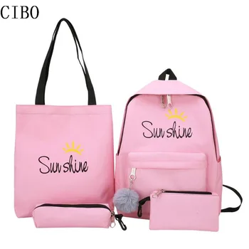 

4pcs/set Girls Composite Bags Large Capacity Women Letter Print Canvas Shoulder Hand Back bags Clutch Pen Bag Backpacks Mochila