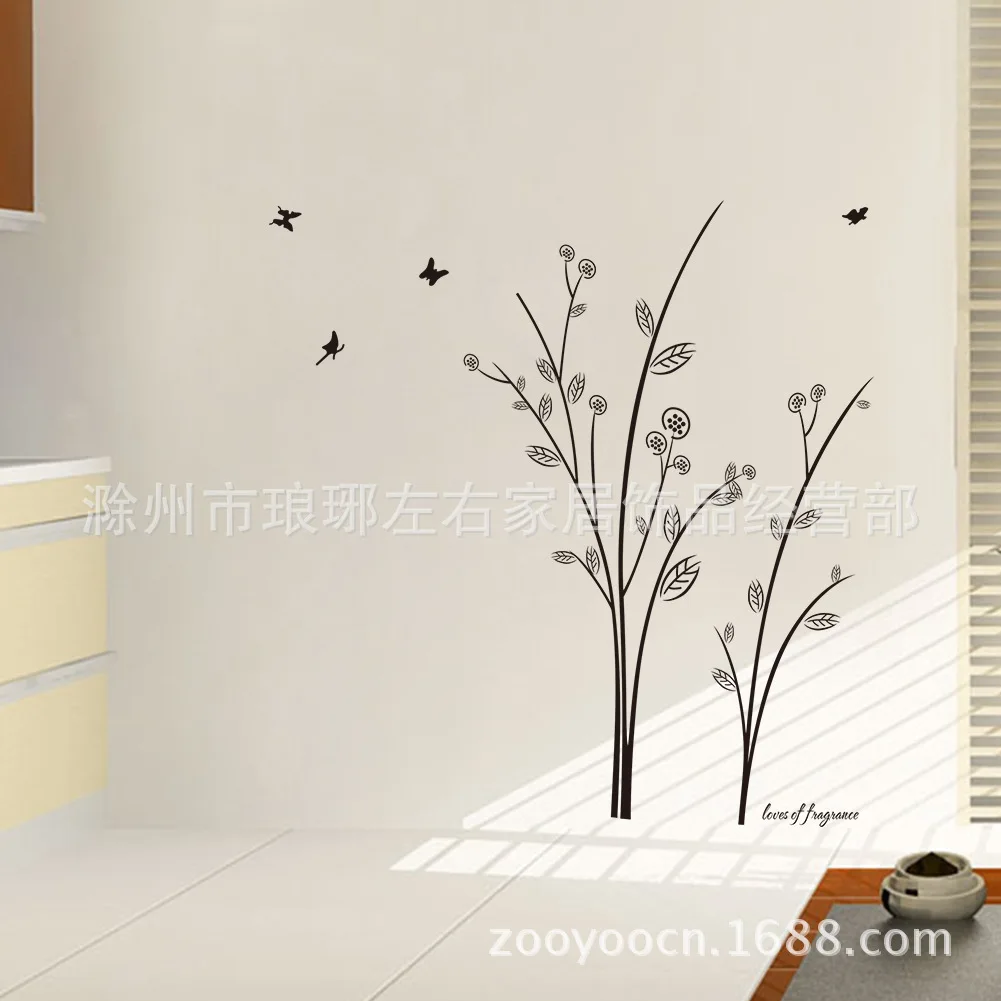 ZY8228 New Style Foreign Trade Carved Branch Butterfly Living Room Bedroom Sofa Wall Adhesive Paper Manufacturers Wholesale
