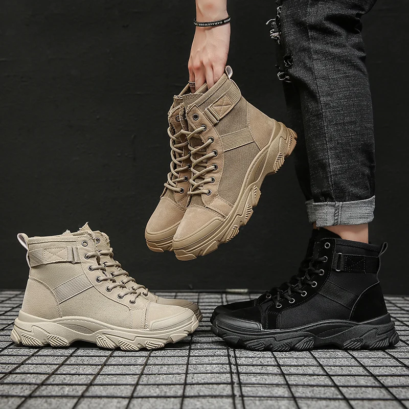 

2020 winter men's casual shoes Martin boots outdoor work boots leather British style tooling boots non-slip snow boots military