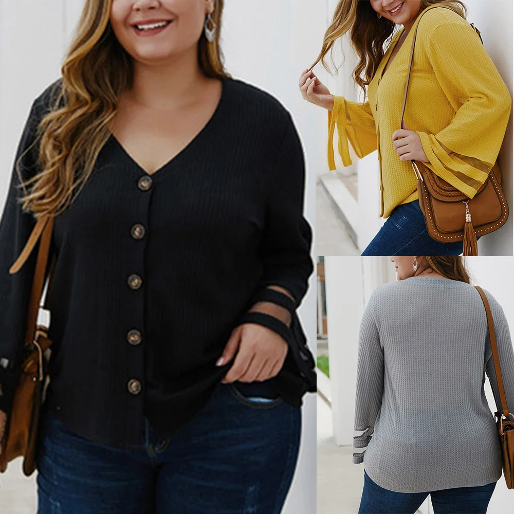 

FADZECO 2019 New Female Baggy Clothing Women T Shirt Autumn Winter Plus Size Knitted Tops Fashion Loose Casual Style V-neck