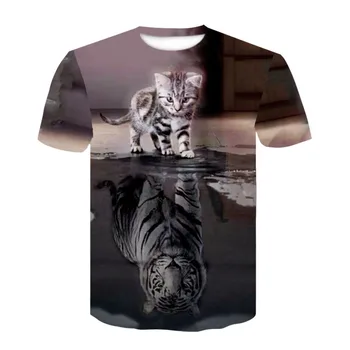 

Men's casual short-sleeved T-shirt with 3D animal and kitten pattern, and high quality T-shirt of harajuku cat personality brand
