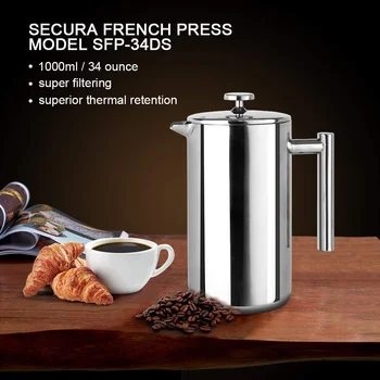 

French Press Coffee Maker Stainless Steel Coffee Percolator Pot,Double Wall & Large Capacity Manual Cafetiere Coffee Containers