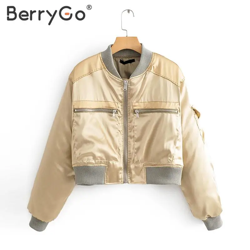 BerryGo, Повседневная модная уличная одежда, зимние короткие куртки для женщин, с карманами, Женская парка, плотная, на молнии, верхняя одежда, стеганые куртки