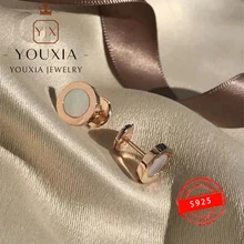 

1:1 Customized 925 Sterling Silver Fashion Black And White Round Luxury Design Fashion Earrings Classic Original Logo Jewelry