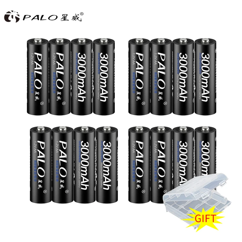 Tanie PALO 16 sztuk baterii AA NI MH 3000mah 1.2V baterie akumulator 2A batteria do latarki Led PALO baterii hurtowych