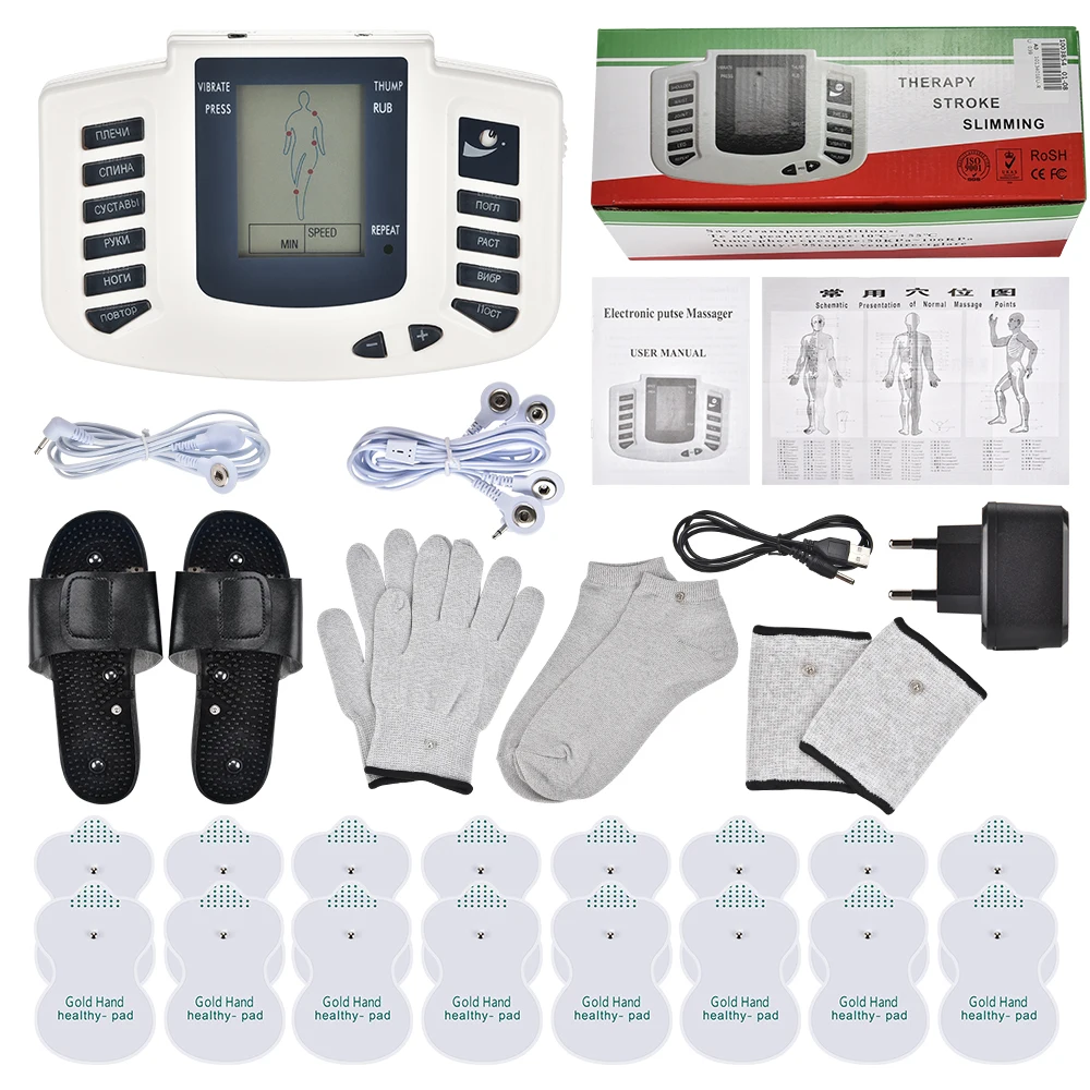 JR309 EMS Tens Massage Unit +16 Pads Russian Electrical Pulse Acupuncture Full Body Relax Muscle Therapy Massager Stimulator