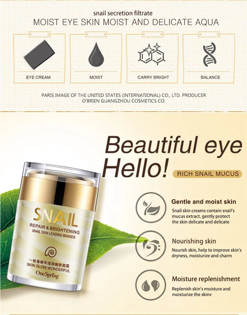 OneSping Face Cream Snail Cream Whitening Cream Aloe Vera Gel Eye Serum eye bags Anti Wrinkle Rorec Korean Face Care Cosmetics