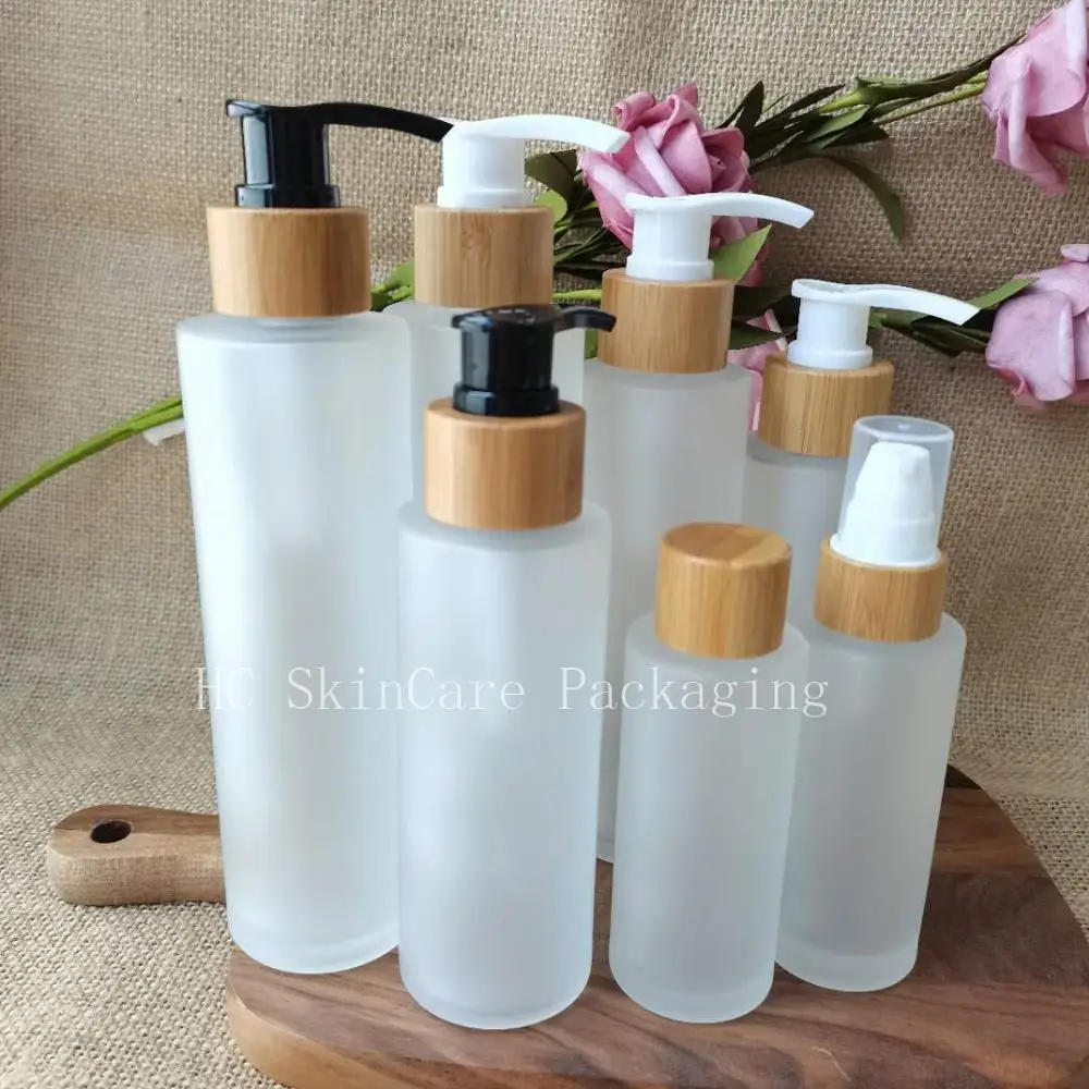 

Оптовая продажа Стекло лосьон в бутылке насосе, матовый прозрачный контейнер для средств по уходу за кожей, пустой косметический тонер суб-розлива, флакон-капельница бутылка для упаковки