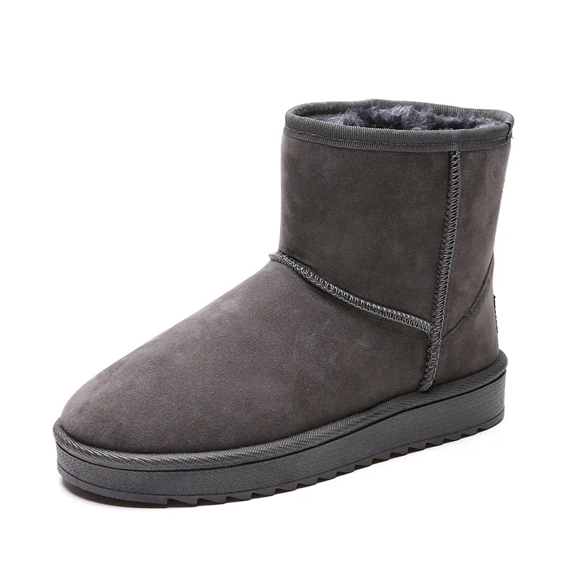gray Suede Snow Boots Fashion Flat Platform Ankle Boots For Womens Slip On Shoes Women Bota Feminina Plus Size 36-44 Warm Winter Shoes - Цвет: gray Suede