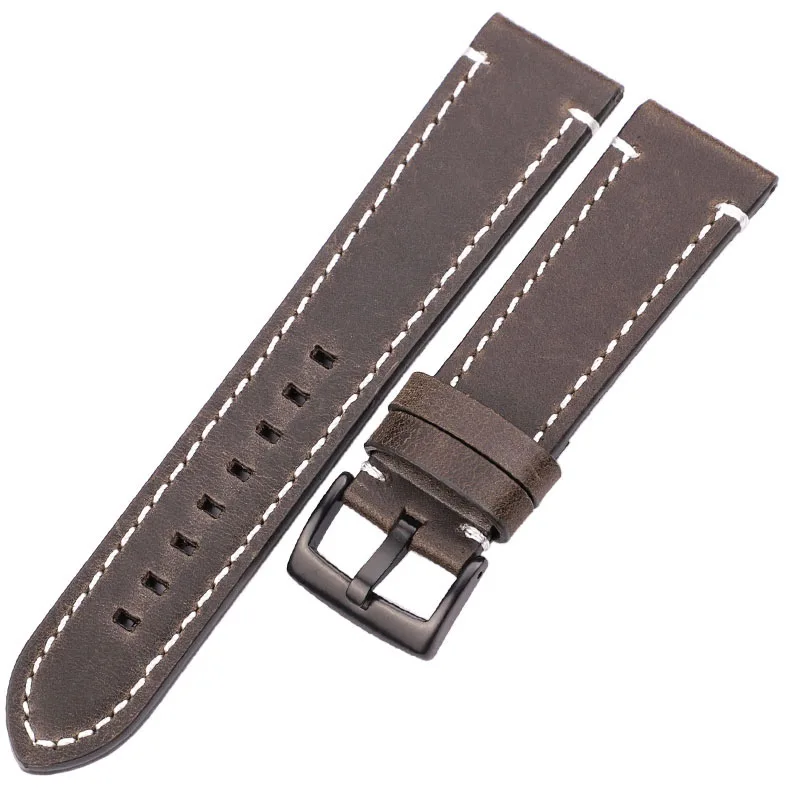 Green Black Clasp Ремешки для наручных часов из натуральной кожи, 18 мм, 20 мм, 22 мм, 24 мм, черный, темно-коричневый, для женщин и мужчин, Воловья кожа, ремешок, ремень с пряжкой - Цвет ремешка: Green Black Clasp