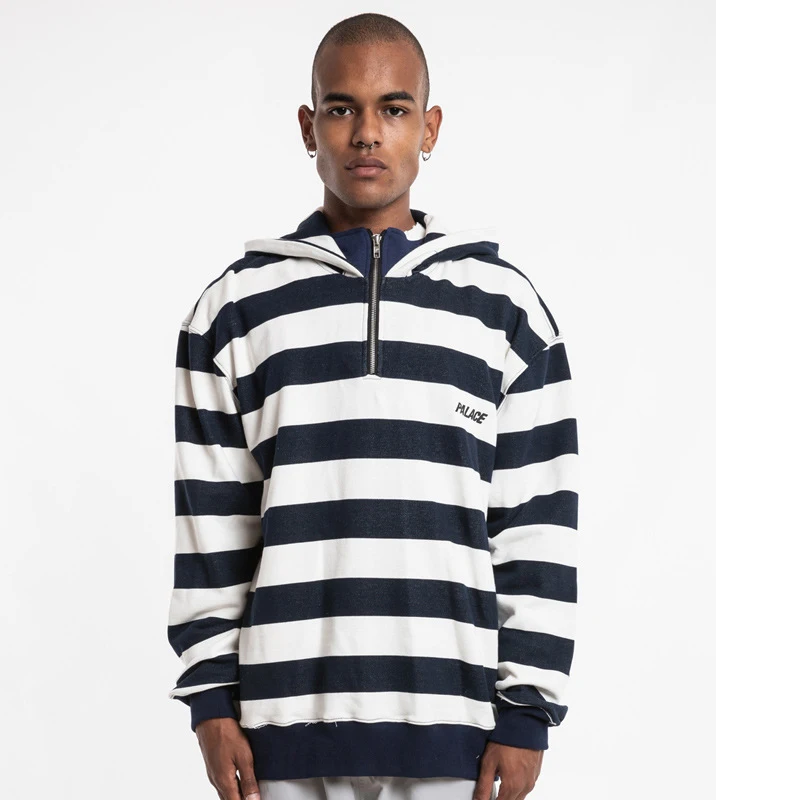 

Palace Life Europe And America Popular Brand Men'S Wear Contrast Color Black And White Stripes Coat Loose-Fit Hooded Casual MEN'