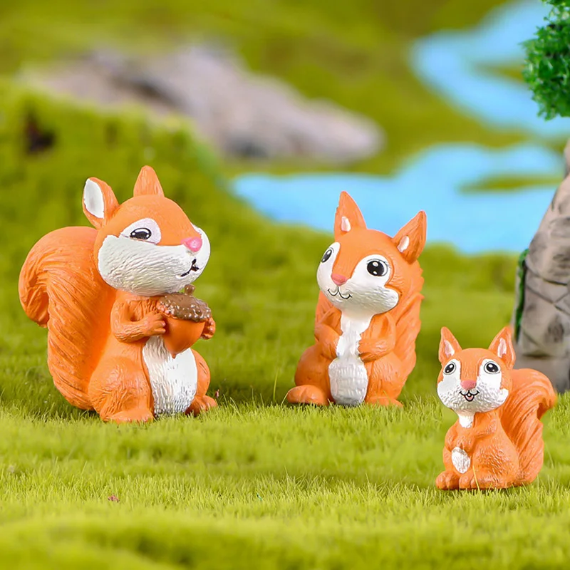 3pcs Squirrels Имитация маленькой лисы, заяц, кролик, белка, лесные животные, модель фигурки, пластиковые украшения, развивающая игрушка, фигурка, подарок для детей - Цвет: 3pcs Squirrels