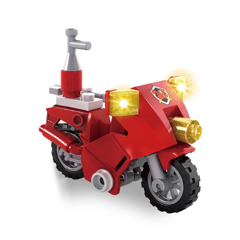 

Ausini Mini Motorcycle Blocks Fire Brigade Model Building Fireman Figure Bricks Creator Toys for Boys Plastic Kids Playthings