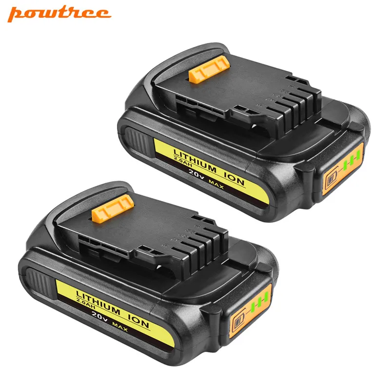 2 PACK Powtree для DeWalt 20V 2000 мА/ч, DCB200 Мощность инструменты Li-Ion Батарея Замена DCB181 DCB182 DCB204 DCB101 DCF885 DCD740 DCD740B - Цвет: 2 PACK