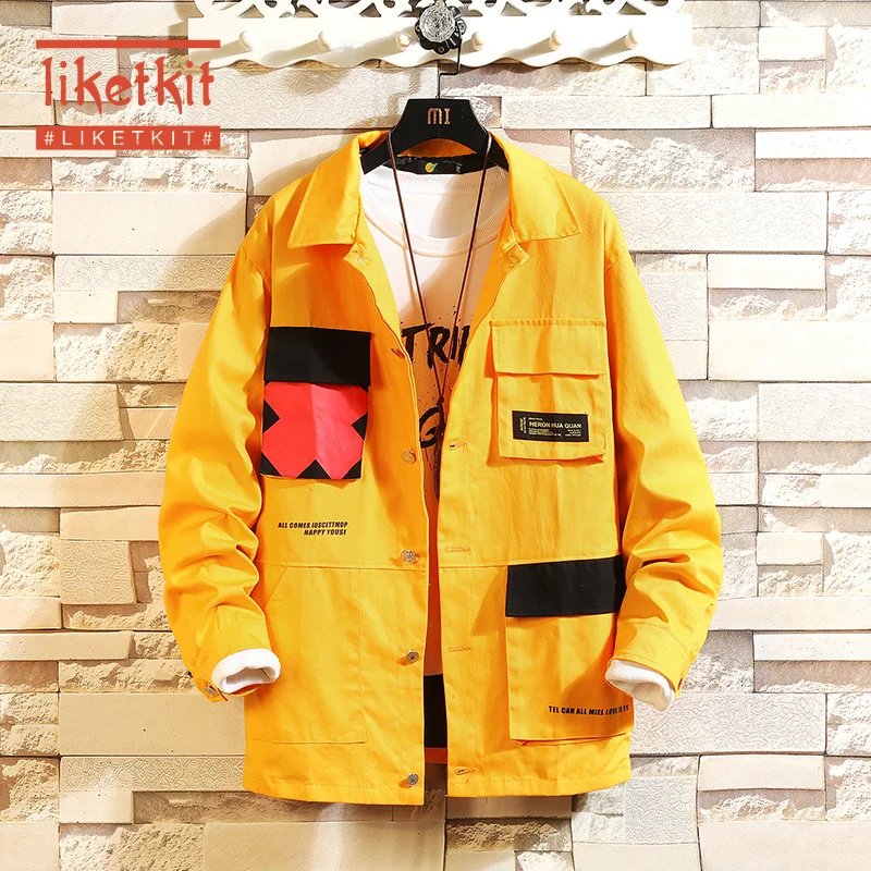 Liketkit мужские японские куртки 2019 повседневные джинсовые с карманами Лоскутные