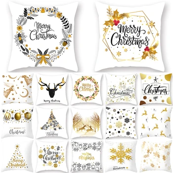 

1Pcs Christmas Deer Snow Pattern Cushion Cover Polyester 45*45cm Decorative Pillowcase New Year Sofa Home Car PillowCover 40996