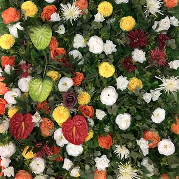 

3D Artificial Tropical Plants Wall And Fake Flower Row Use Rose For Wedding Background Decoration