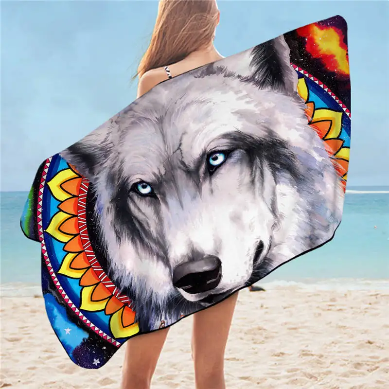 Wolf by Pixie холодное искусство банное полотенце из микрофибры животное хиппи пляжное полотенце красочное одеяло акварельный синий хиппи прямоугольник Коврик для йоги - Цвет: Wolf2