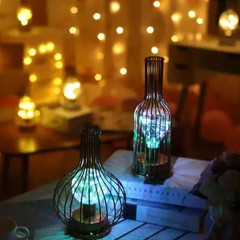 

Creative Simple Wine Bottle Shaped LED Desk Lamp Vintage Retro Wrought Iron Bedside Night Light Pendulum Modeling Light