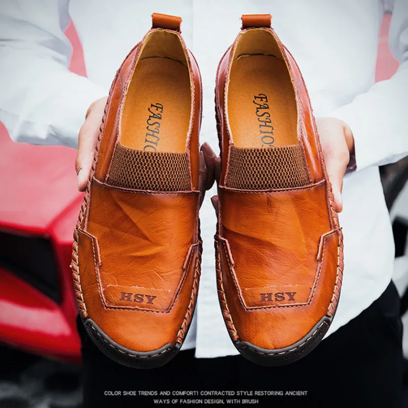 

Men's shoes Spring 2019 cowhide fattening leather shoes Hand-made high-end breathable soft sole large size leisure shoes38-48