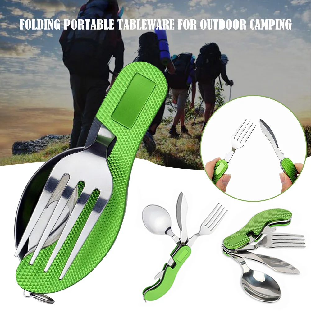 

Portable 4-piece Tableware Safe Use Stainless Steel Outdoor Tableware with Knife/Fork/Spoon/Bottle Opener