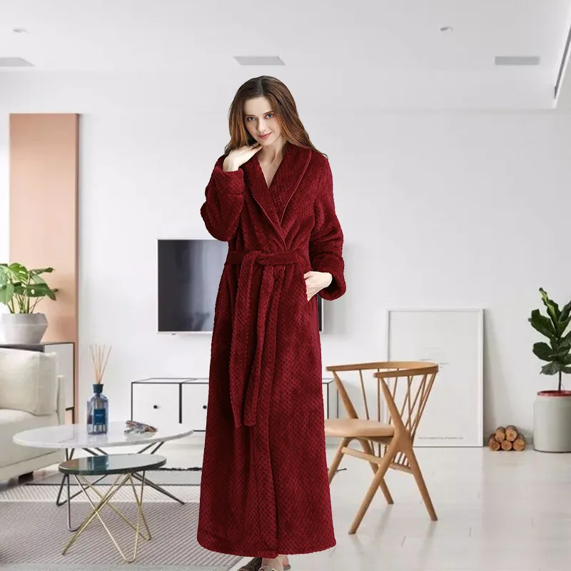 Банный халат, пеньюар, зимнее теплое кимоно, фланелевый плотный женский халат, одежда для сна, спальный халат, утренний халат - Цвет: jiuhongnv