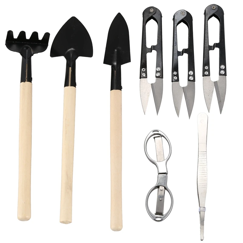 

New Bonsai Tools 8 Piece Set Garden Plant Tools for Indoor Plant Pruning - Includes Pruning Shears,Folding Scissors,Mini Tweezer