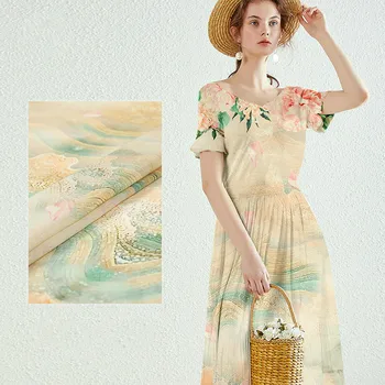 

118 cm wide silk linen fabric meter 20mm printed linen silk fabric vintage chinese silk fabric wholesale linen cloth