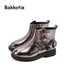 Bakkotie/ г. Новые модные детские ботинки осенние черные Брендовые ботильоны на молнии для маленьких девочек детские повседневные модельные туфли из мягкой искусственной кожи