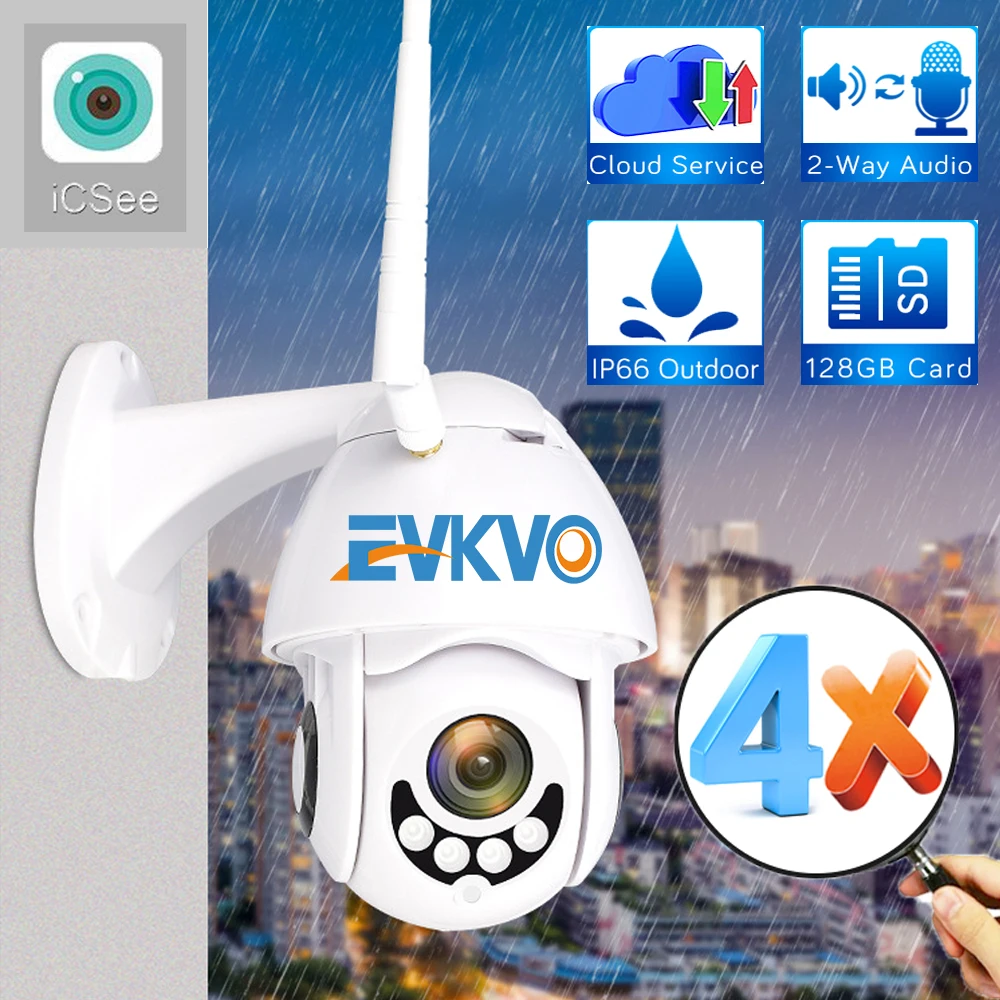 

EVKVO ISCEE IP Camera 1080P FHD ONVIF Wireless Wired P2P CCTV Outdoor Wtaerproof PTZ 4X Optical Zoom Night Vision Wifi Camera