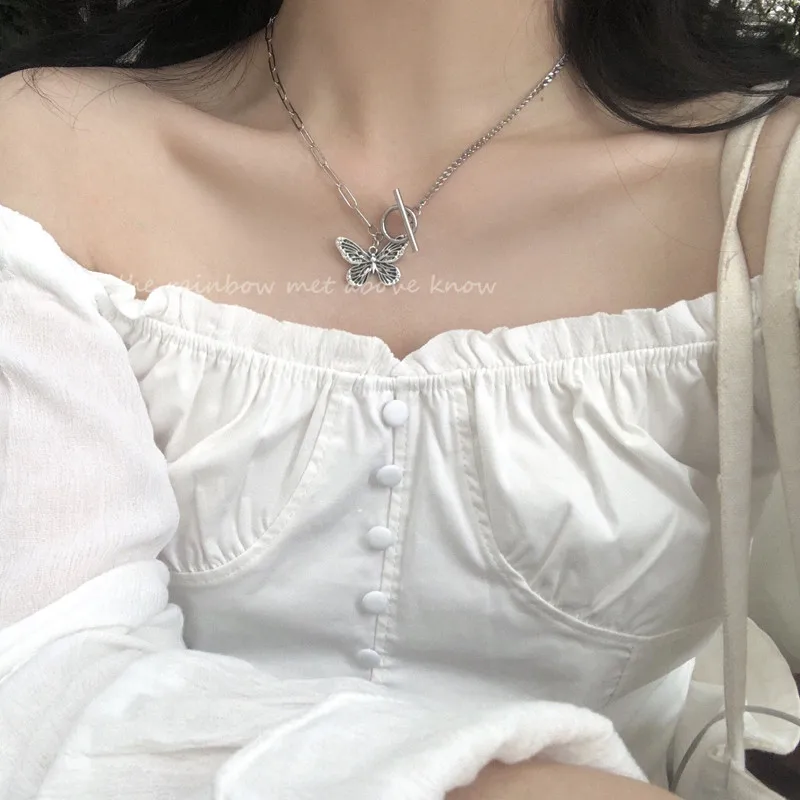 Kpop летнее панк массивное ожерелье с бабочкой Женская цепочка из змеиных костей