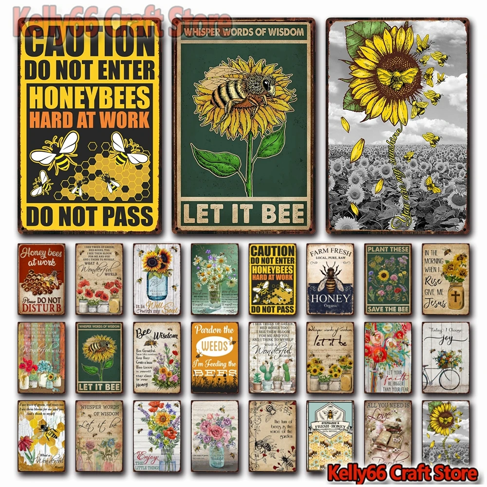 [Kelly66] осторожно Let It пчелы цветок Мёд с принтом You Are My Sunshine Оловянная