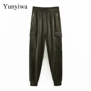 

Women Elastic Waist Pockets Zipper Decoration Harem Pants Femme Chic Ankle Length Leisure Trousers Casual Safari Pants