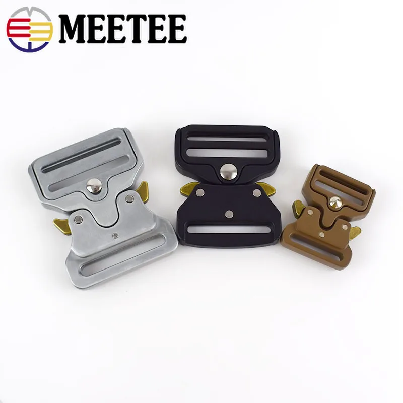 Meetee 1pc/4pcs ID25-50mm Alloy Release Buckle Outdoor Tactics Belt Strap Webbing Adjustment Buckle DIY Clothing Accessory YK032