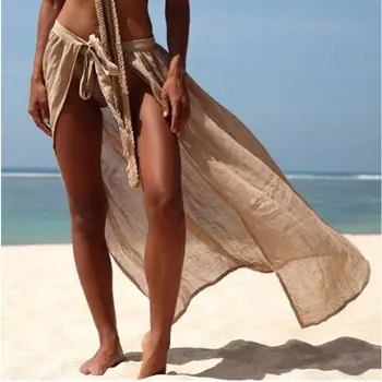 

2020 Summer Sexy Women Bikini Cover Up Swimwear Sheer Beach Maxi Wrap High Split Skirt Sarong Pareo Casual Cover-up Beachwear