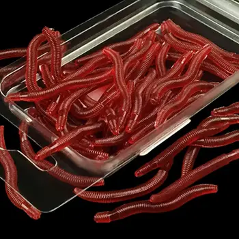 

50 Pcs Fishing Tackle Simulation Earthworm Red Fishing Worms 3D Artificial Fishing Worms Fishy Smell Lures Soft Bait 3.5cm