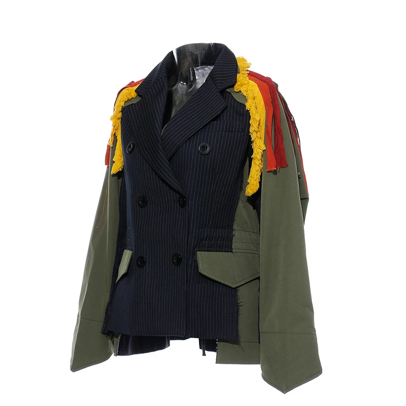 SISPELL Hit Color Patchwork Women's Jacket Lapel Collar Long Sleeve Drawstring Coats Female Autumn Streetwear Fashion