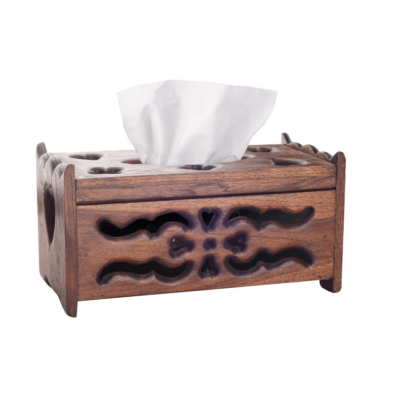 Teak Vintage Tissue Boxes Living Room Coffee Table Solid Wood Household Handmade Desktop Hollow Paper Towel Storage Decoration