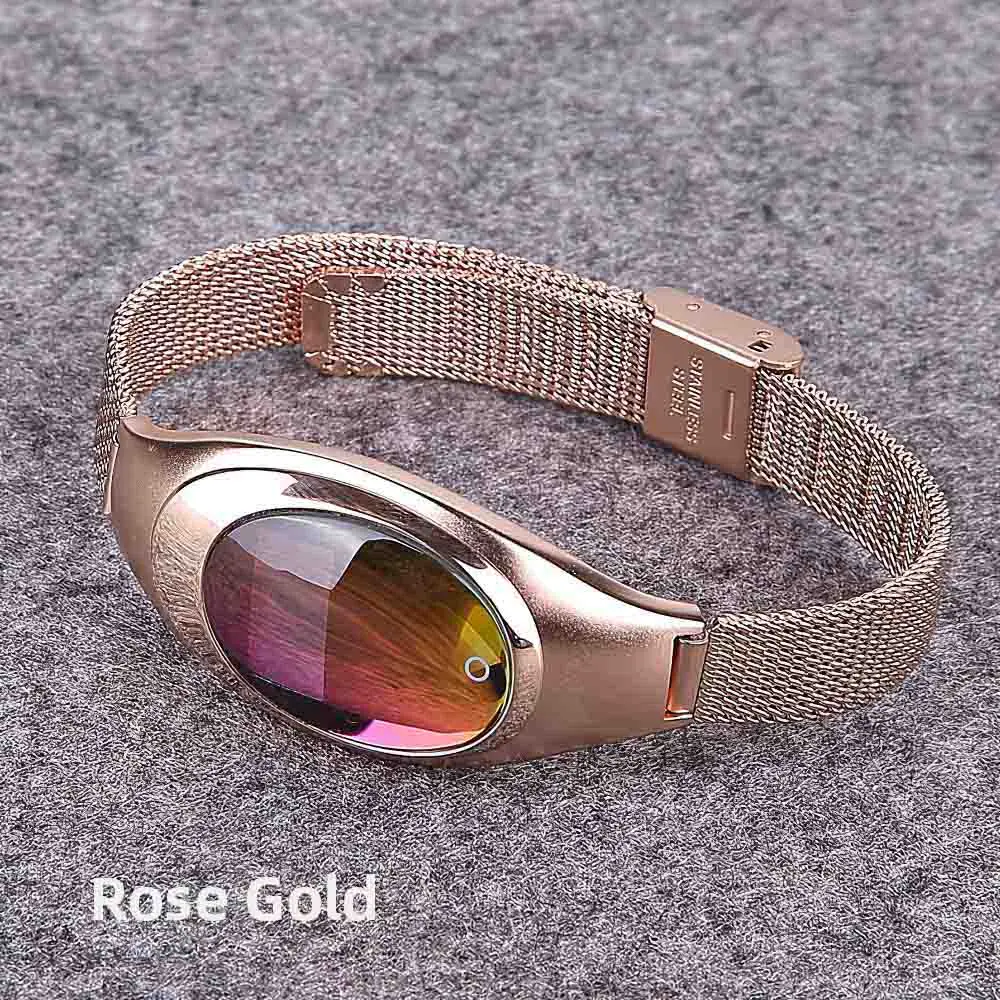 Rose Gold Смарт-браслет часы для женщин IP67 фитнес-браслет монитор сердечного ритма Bluetooth трекер Спорт Металл кровяное давление Мода - Цвет: Rose Gold